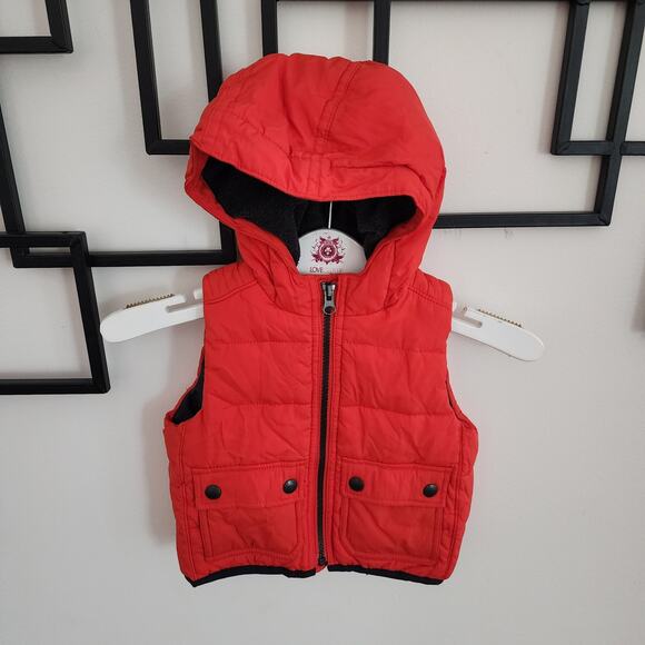 Orange baby gap puffer hooded puffer vest 12-18 months - Picture 1 of 5